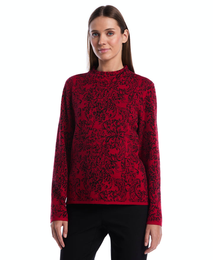 Floral Paisley Print Mock Neck Sweater (Jester Red) 