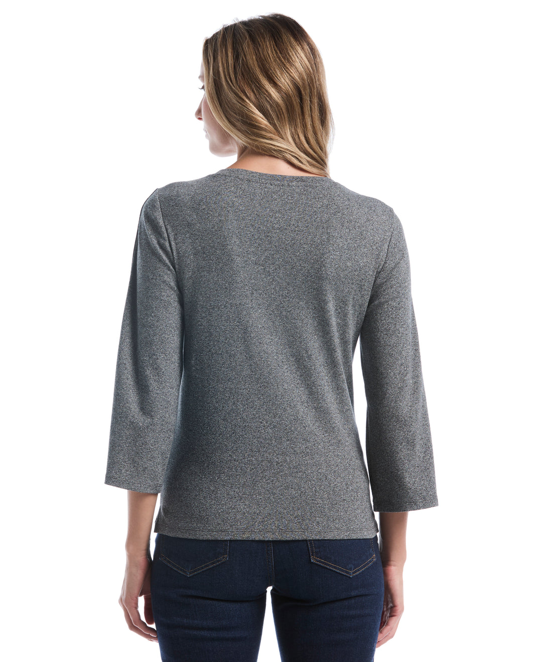 Stud Trim Wide Sleeve Top (Salt And Pepper Hthr) 