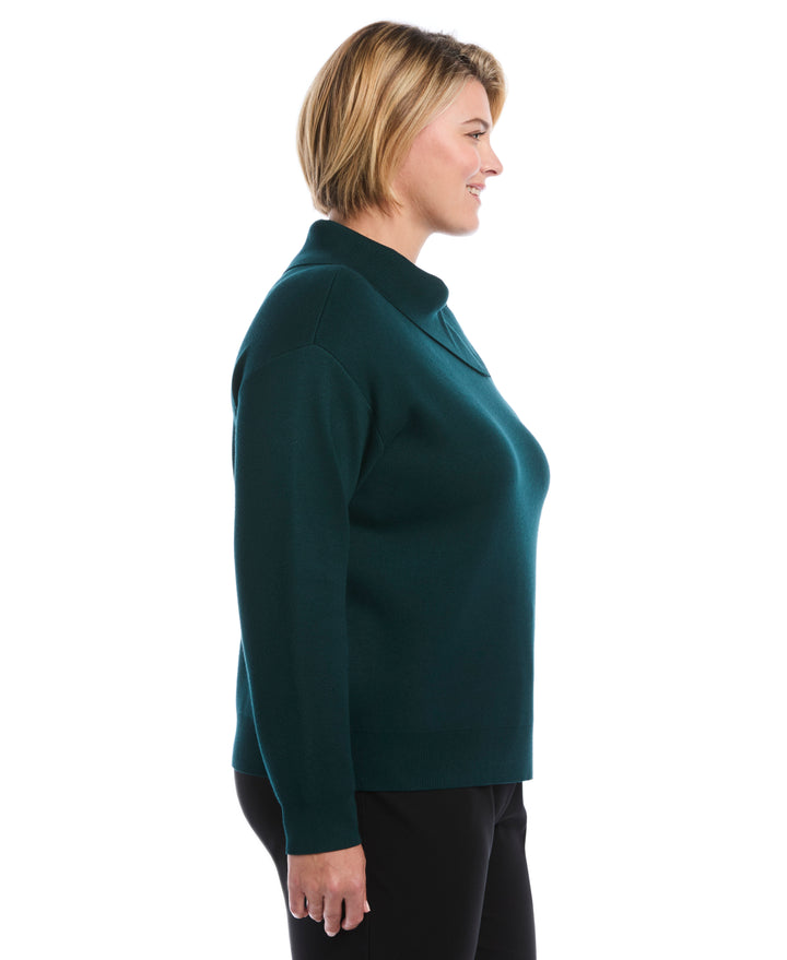 Plus Size Split Neck Button Detail Sweater (Deep Teal) 