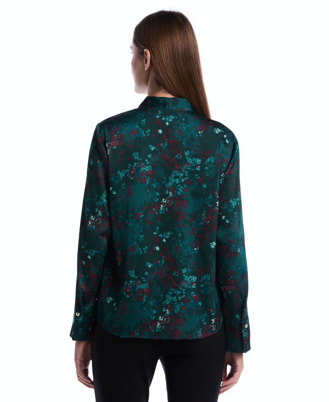 Petite Floral Tie Neck Patch Pocket Blouse (Ponderosa Pine) 