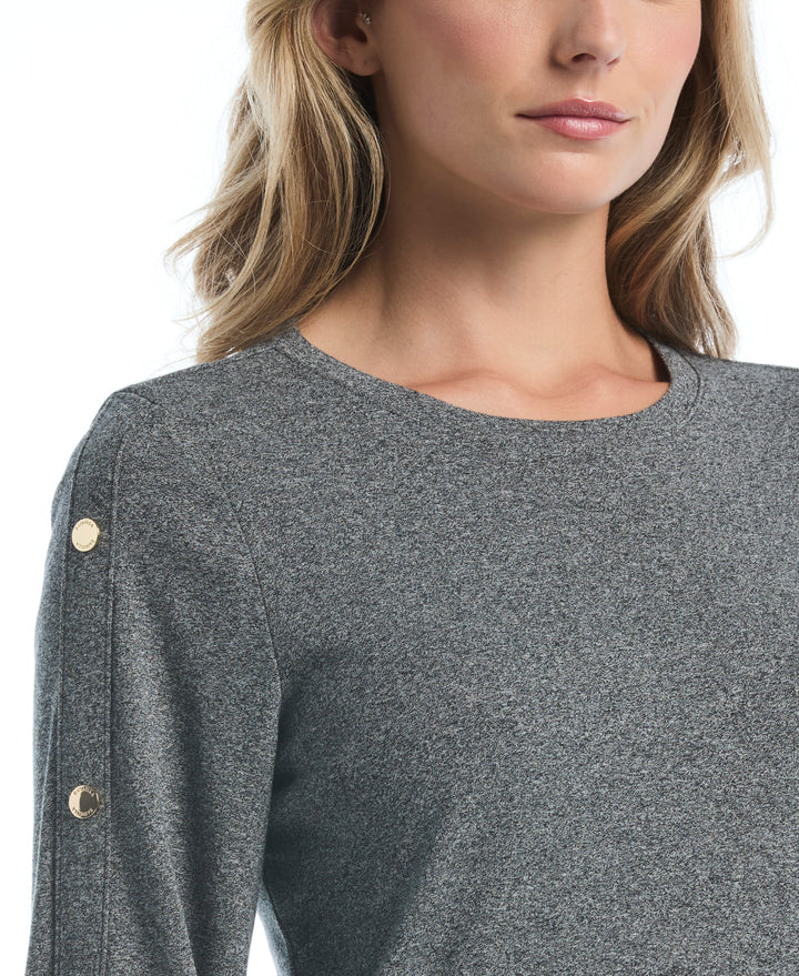 Stud Trim Wide Sleeve Top (Salt And Pepper Hthr) 