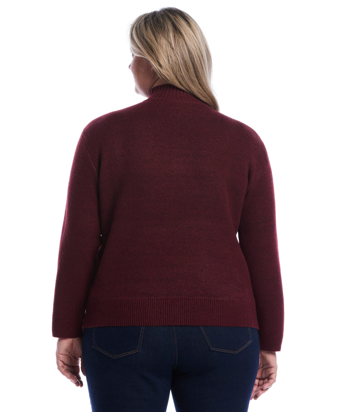 Plus Size Floral Argyle Mock Neck Sweater (Zinfandel) 