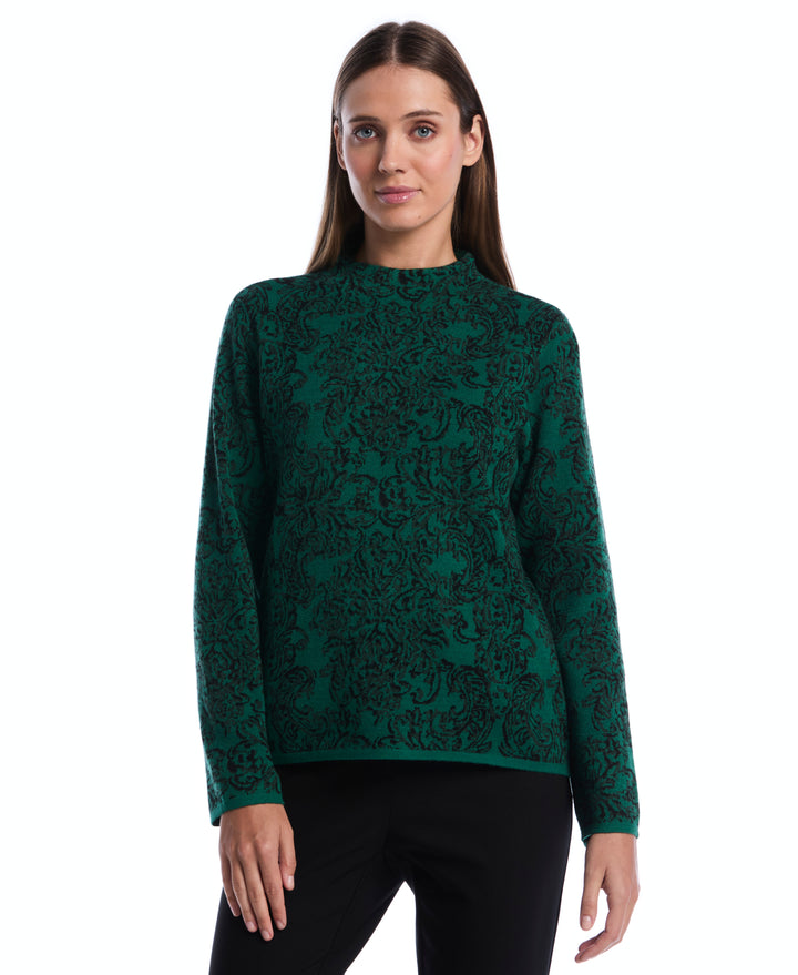 Floral Paisley Print Mock Neck Sweater (Ultramarine Green) 