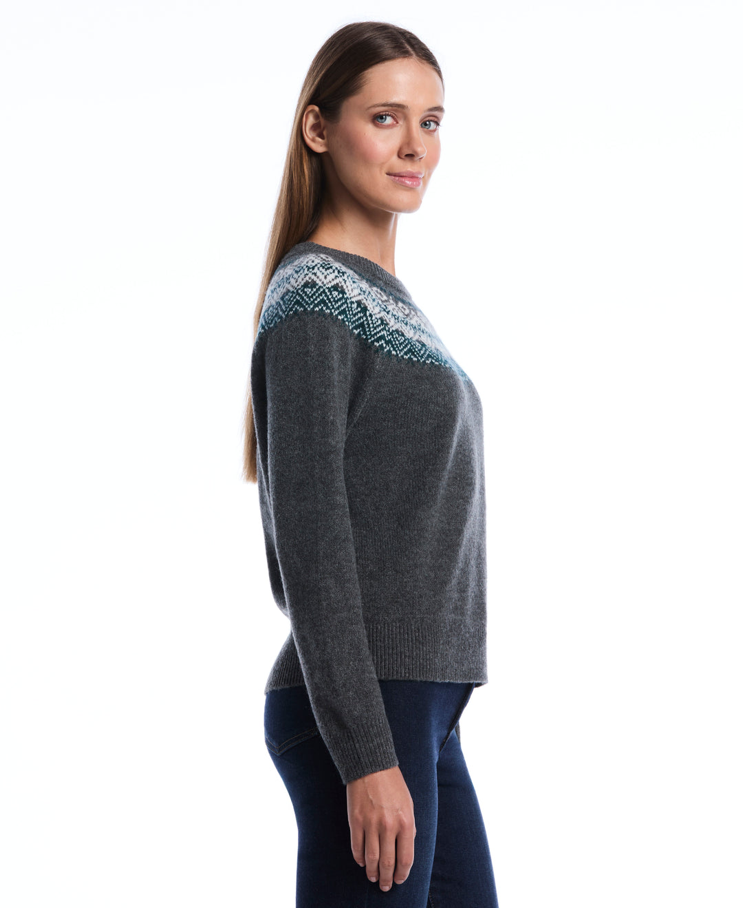 Fair Isle Crew Neck Sweater (Charcoal) 