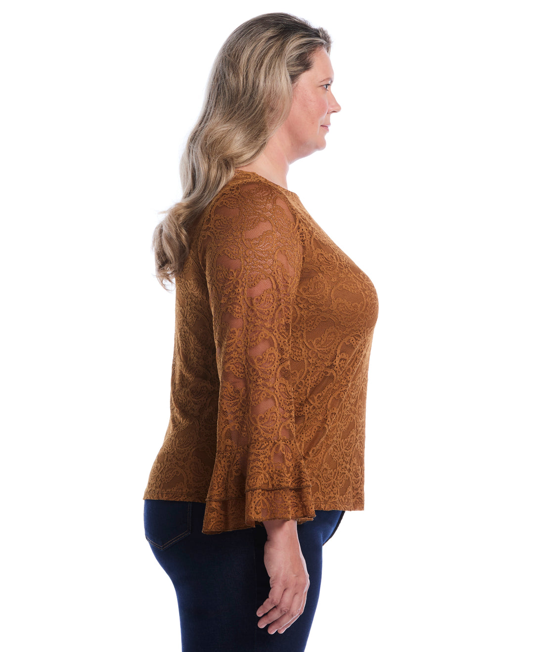 Plus Size Lace Ruffle Sleeve Boatneck Top (Monks Robe) 