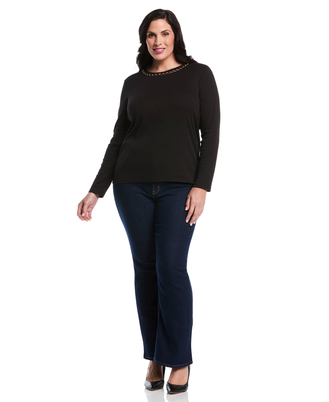 Plus Size Chain Neck Detail Top (Black) 