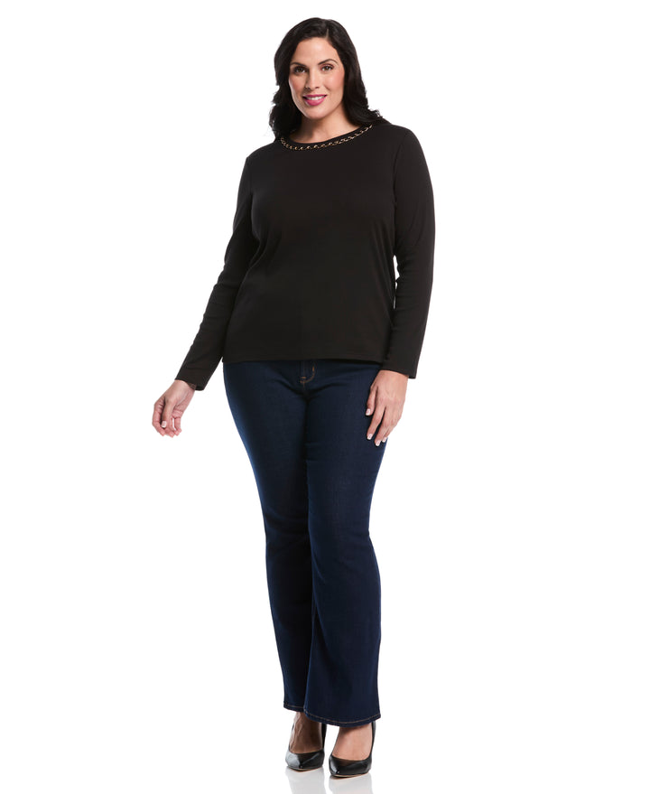 Plus Size Chain Neck Detail Top (Black) 