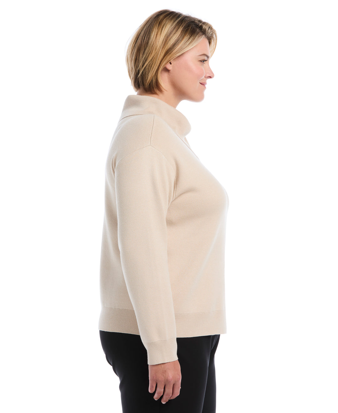 Plus Size Split Neck Button Detail Sweater (Oatmeal) 