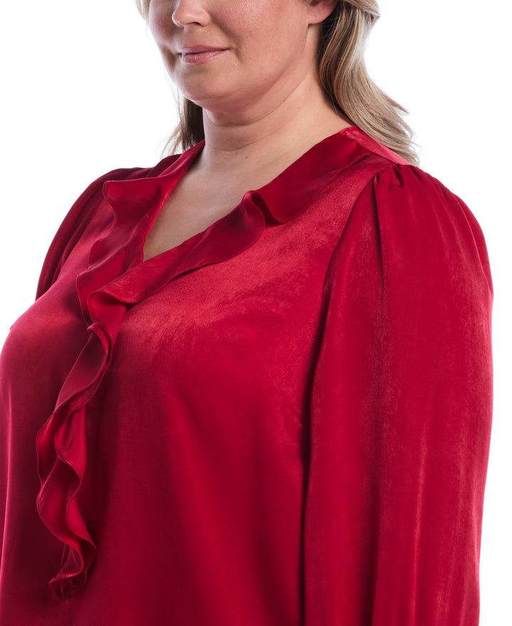 Plus Size Ruffle V-Neck Blouse (Jester Red) 