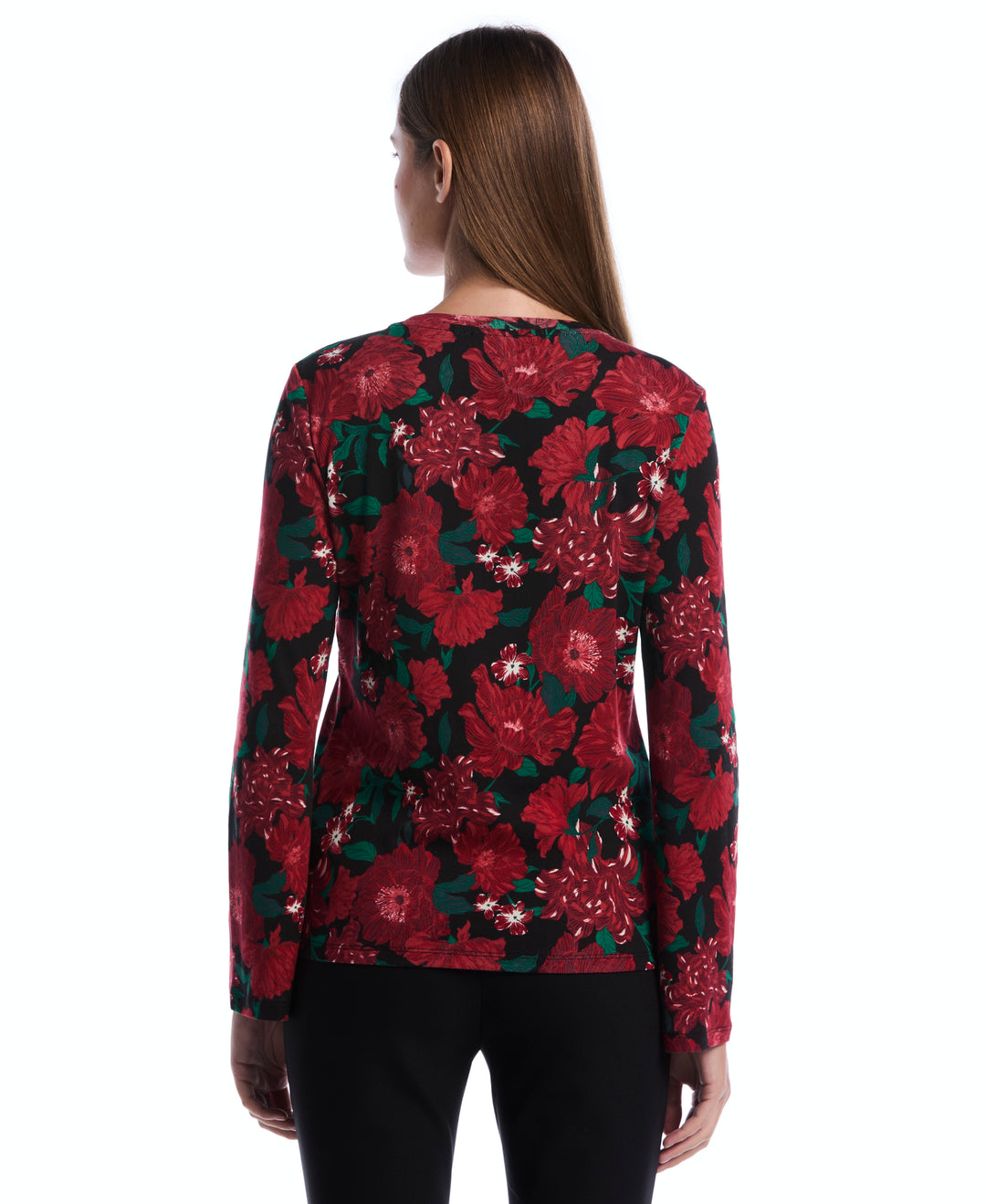 Petite Floral Print Embellished Neckline Top (Jester Red) 