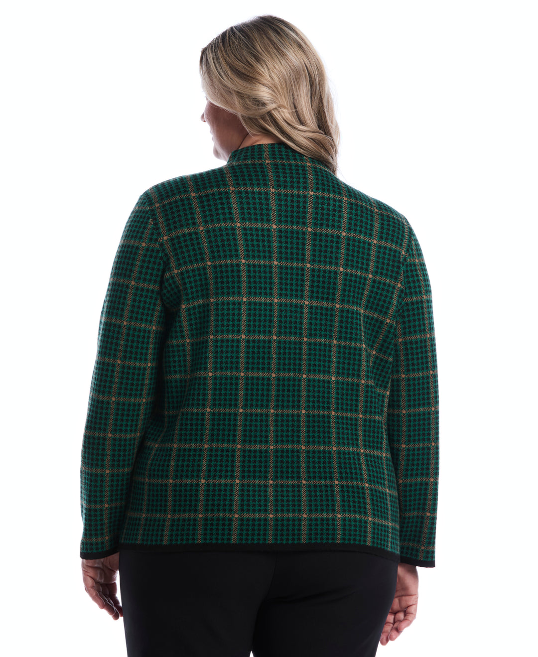 Plus Size Plaid Print Mock Neck Sweater (Ultramarine Green) 