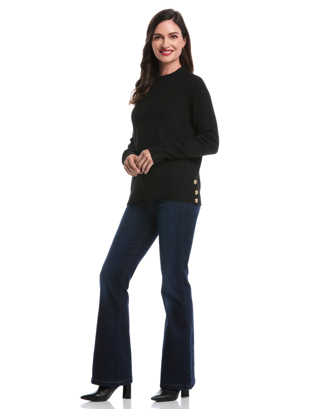 Petite Crew Neck Novelty Sweater (Black) 