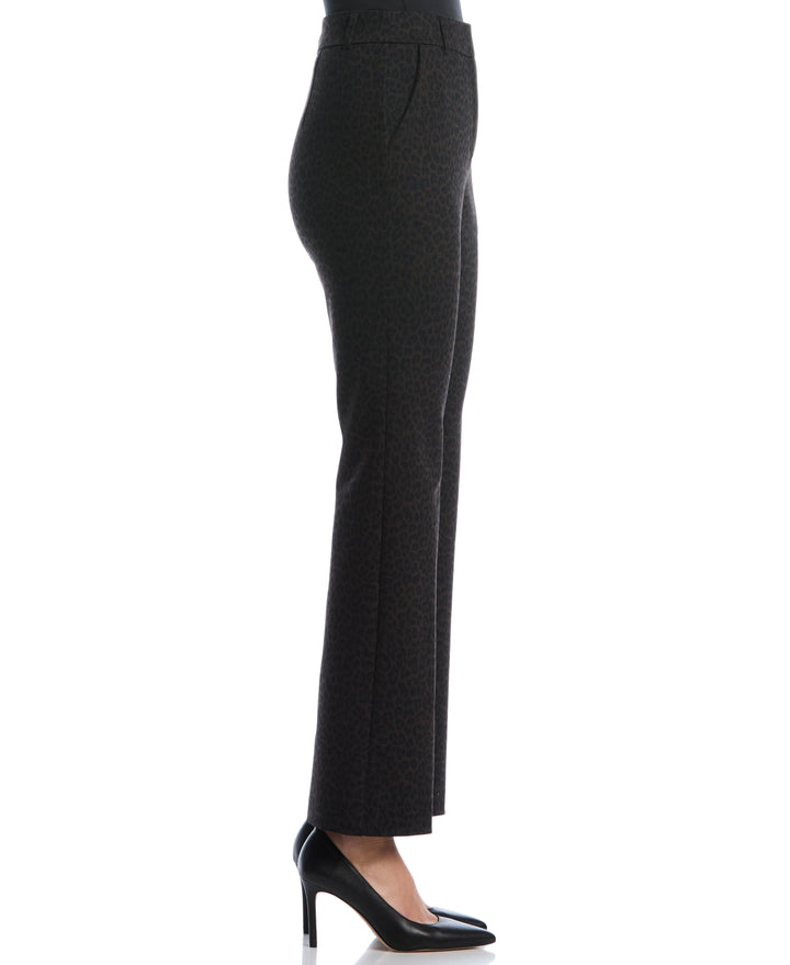 Animal Print Fly Front Bootcut Pant (Black) 