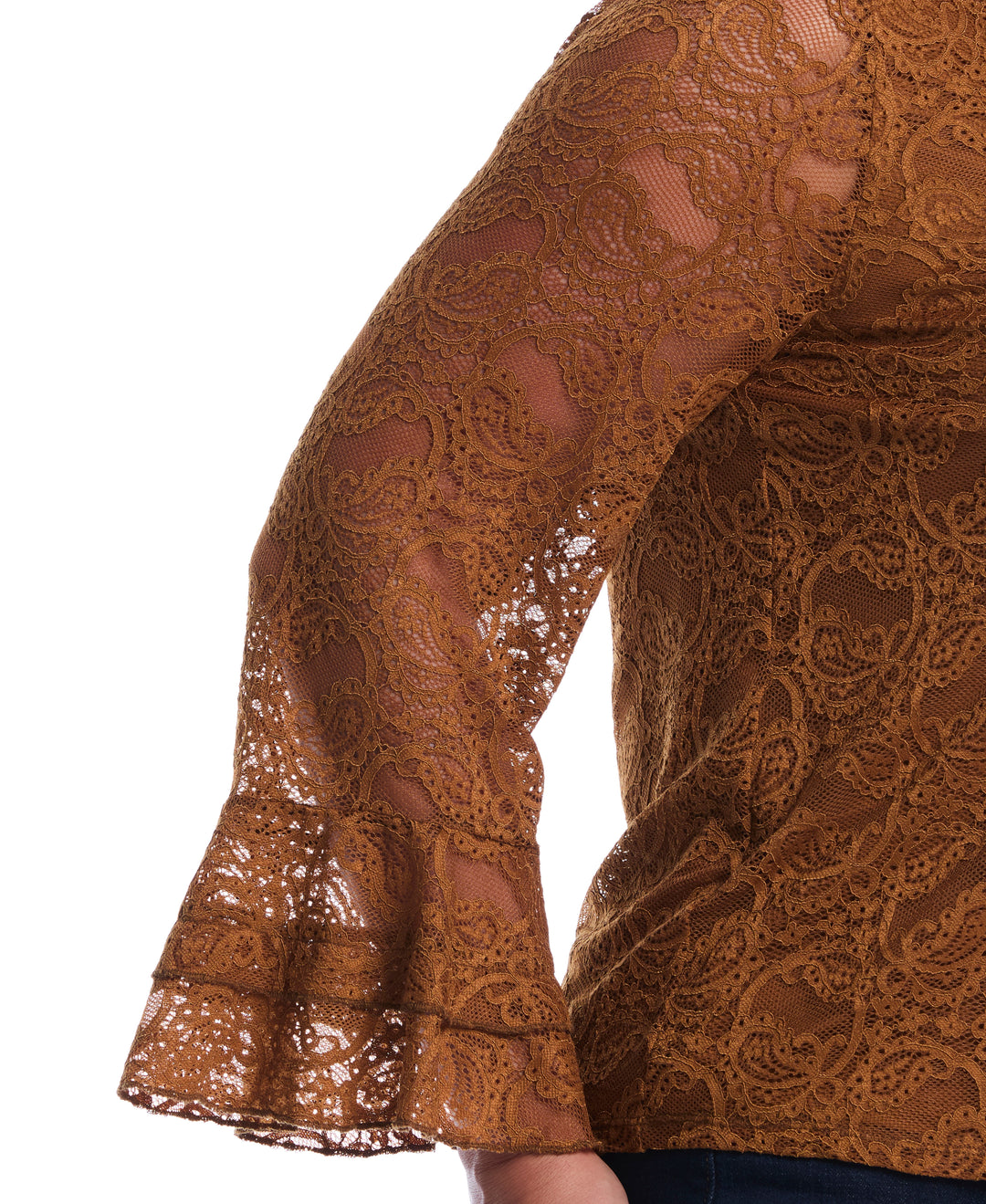 Plus Size Lace Ruffle Sleeve Boatneck Top (Monks Robe) 