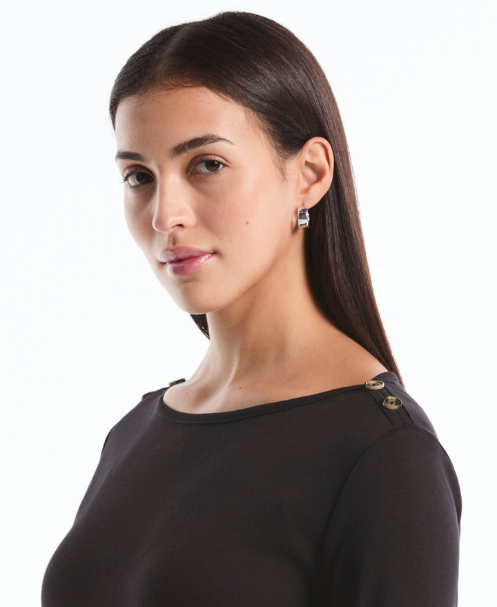 Button Detail 3/4 Sleeve Top (Black) 