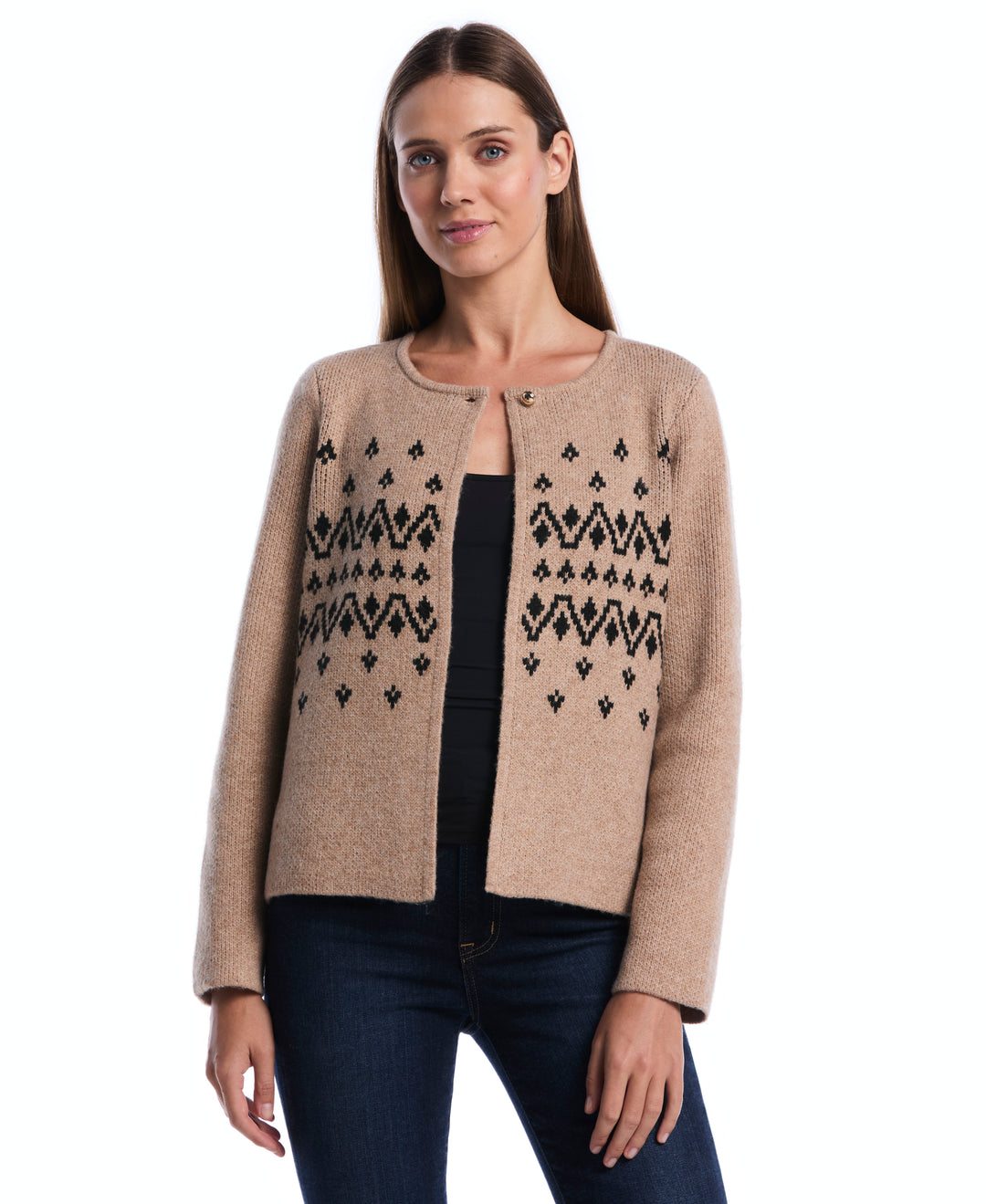 Argyle Open Cardigan Sweater (Oatmeal) 