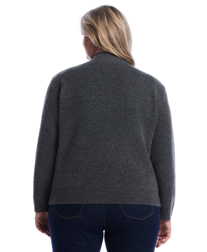 Plus Size Floral Argyle Mock Neck Sweater (Charcoal) 