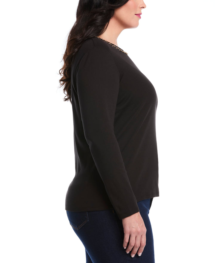 Plus Size Chain Neck Detail Top (Black) 