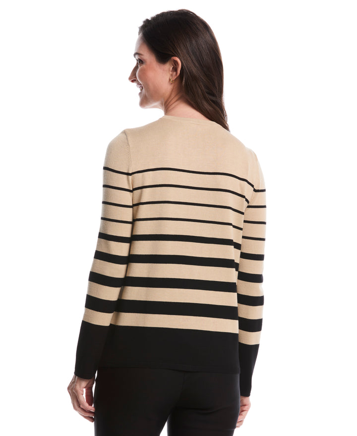 Petite Striped Print Rivet Detail Sweater (Irish Cream) 