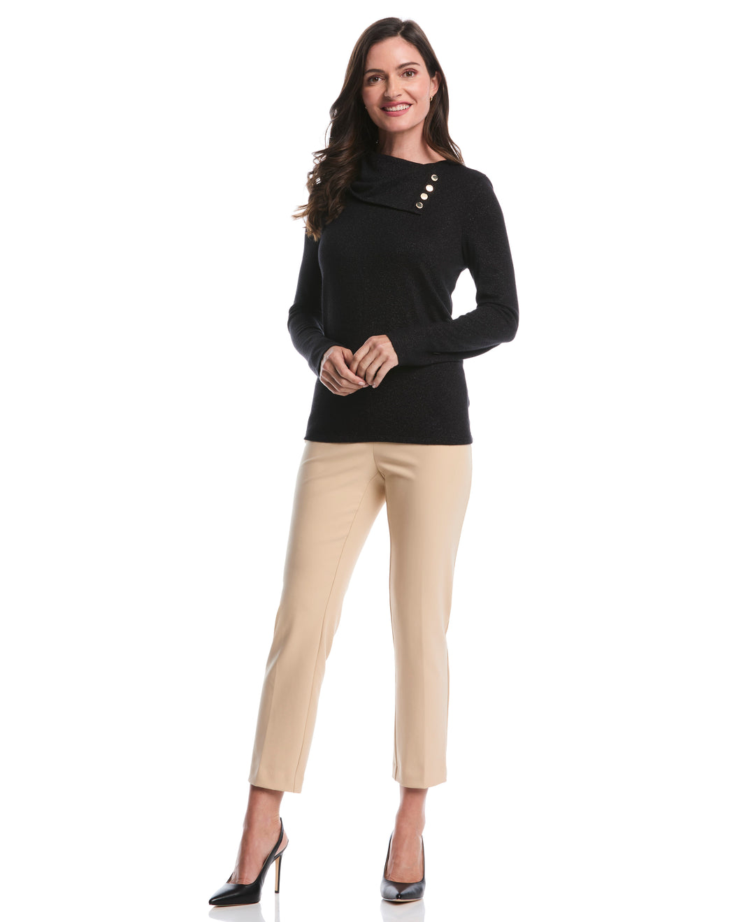 Petite Split Collar Top (Black) 