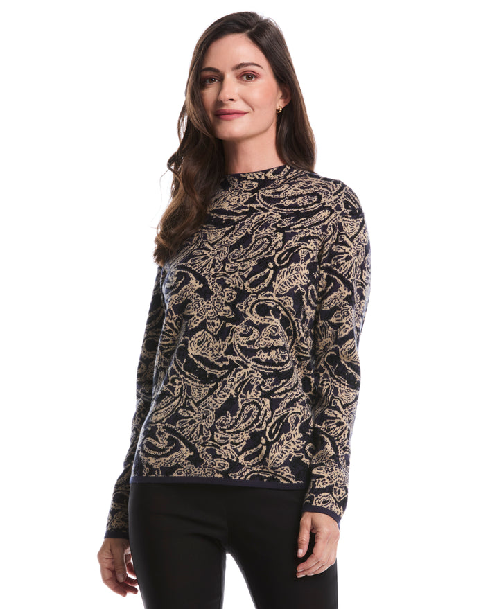 Paisley Print Mock Neck Sweater (Peacoat) 