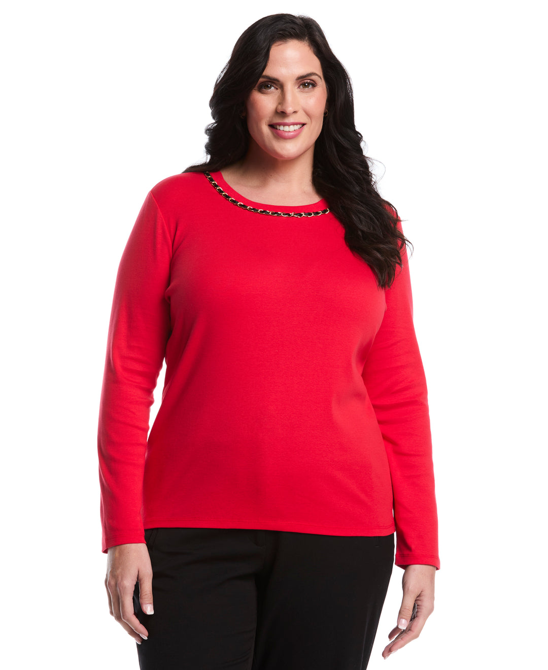Plus Size Chain Neck Detail Top (True Red) 