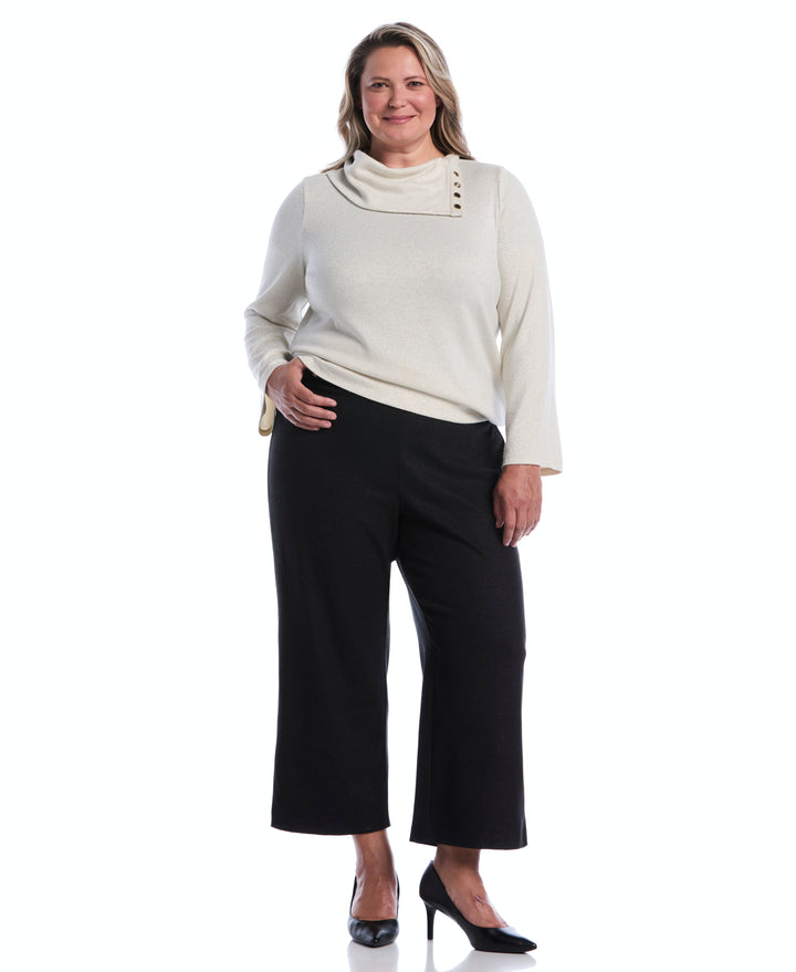 Plus Size Cowl Neck Lurex Top (White Swan) 