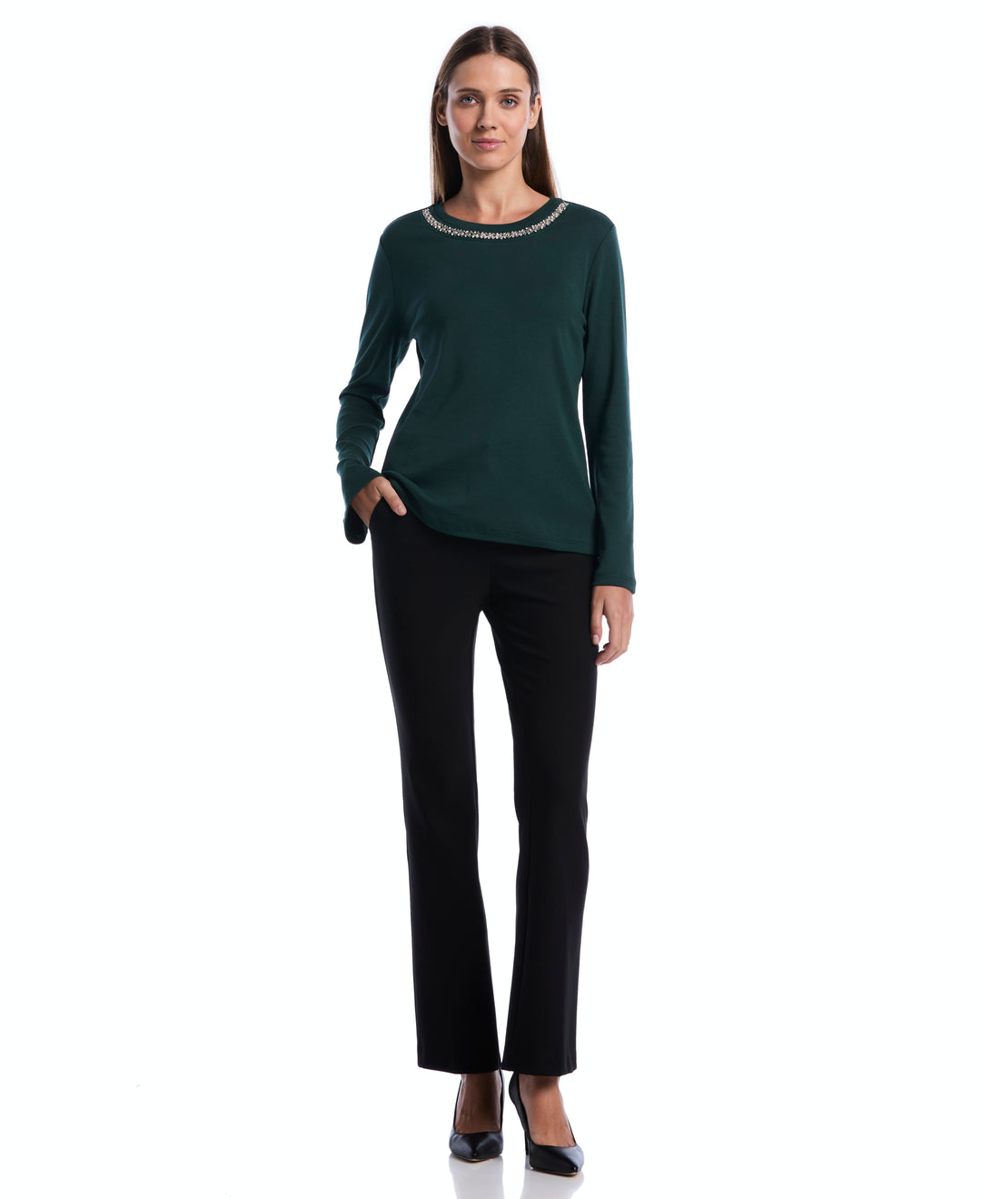 Embellished Neckline Top (Ponderosa Pine) 