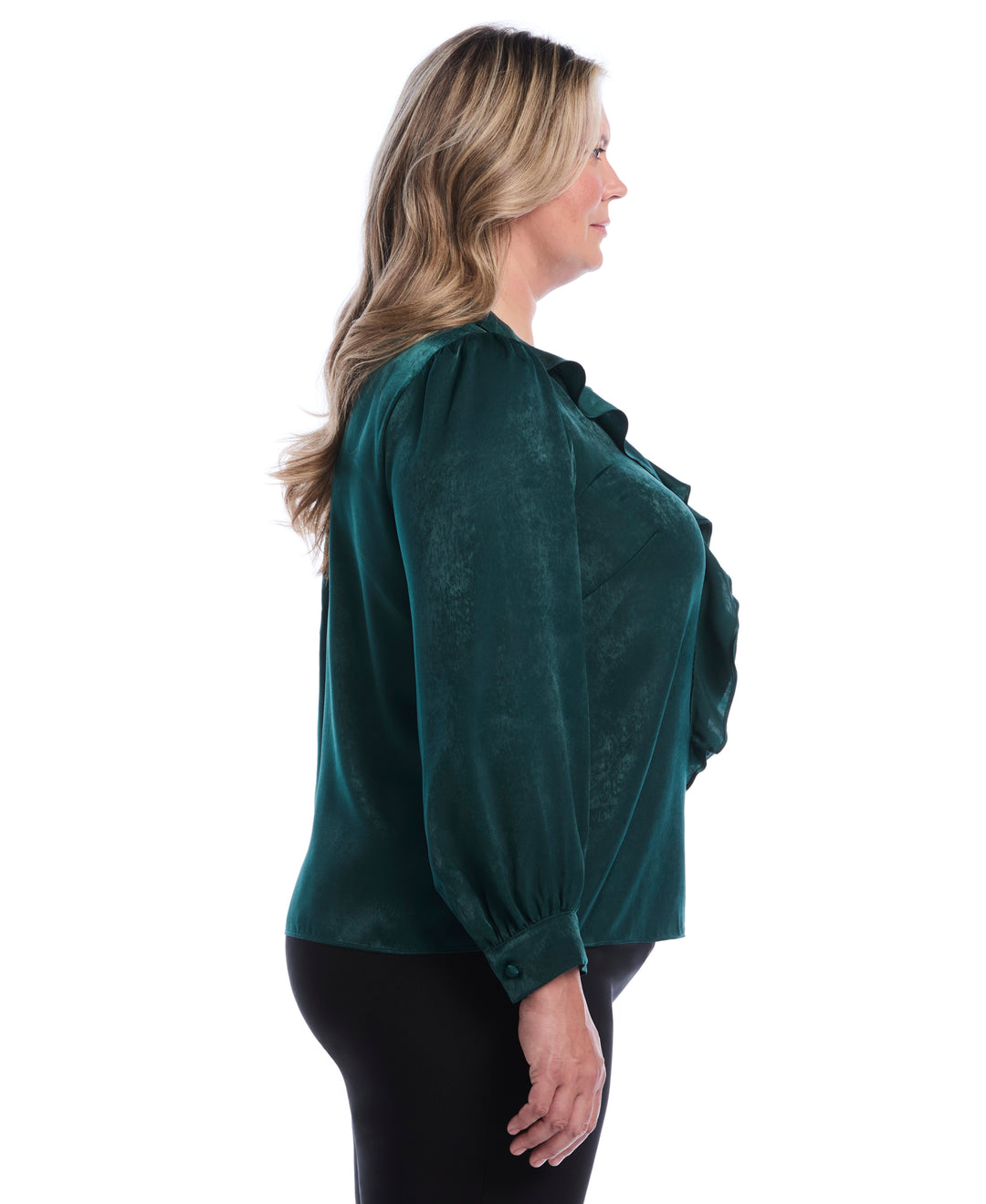 Plus Size Ruffle V-Neck Blouse (Ponderosa Pine) 