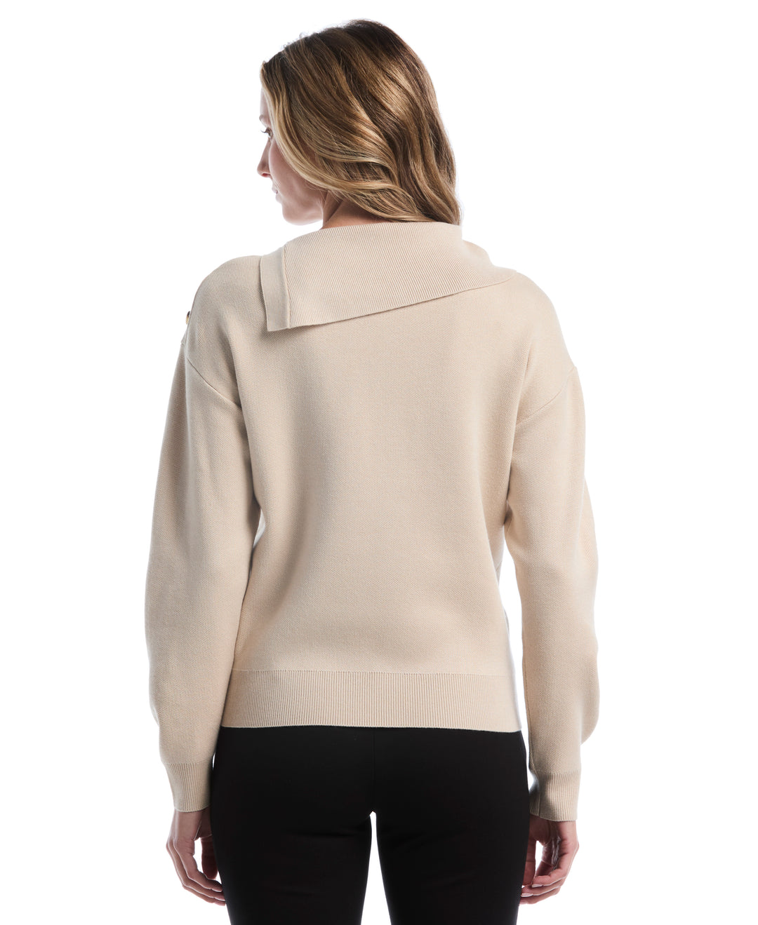 Petite Split Neck Button Detail Sweater (Oatmeal) 