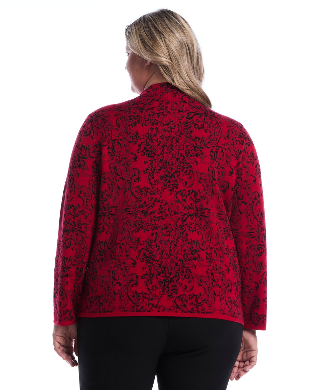 Plus Size Floral Paisley Print Mock Neck Sweater (Jester Red) 