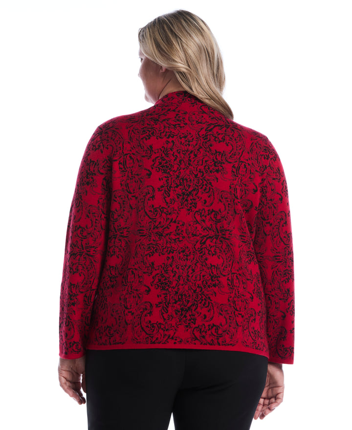 Plus Size Floral Paisley Print Mock Neck Sweater (Jester Red) 