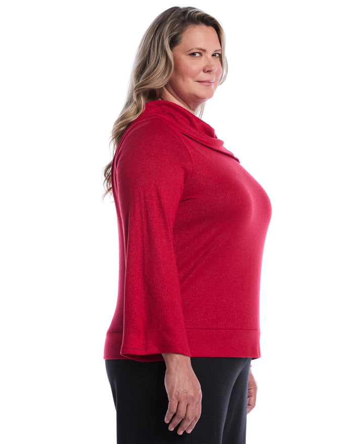 Plus Size Cowl Neck Lurex Top (Jester Red) 