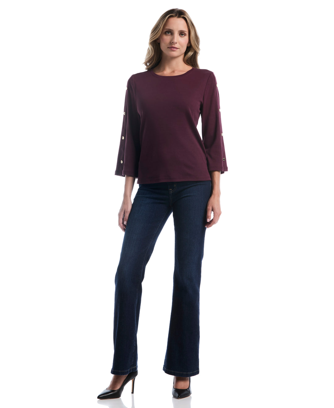 Stud Trim Wide Sleeve Top (Winetasting) 