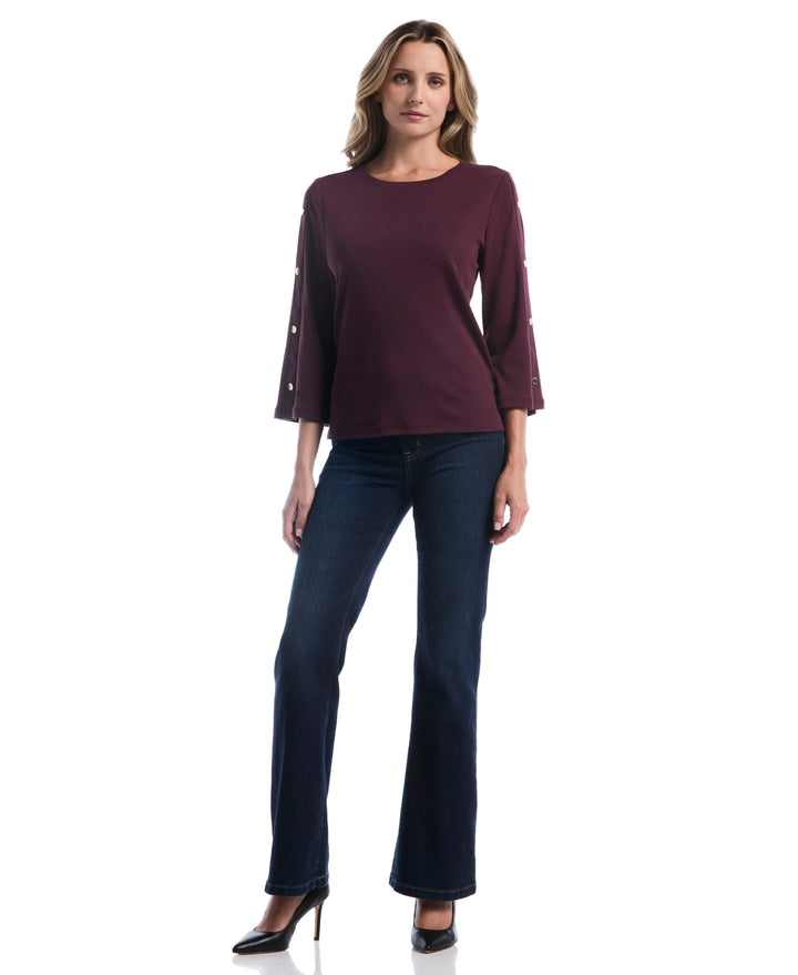 Stud Trim Wide Sleeve Top (Winetasting) 