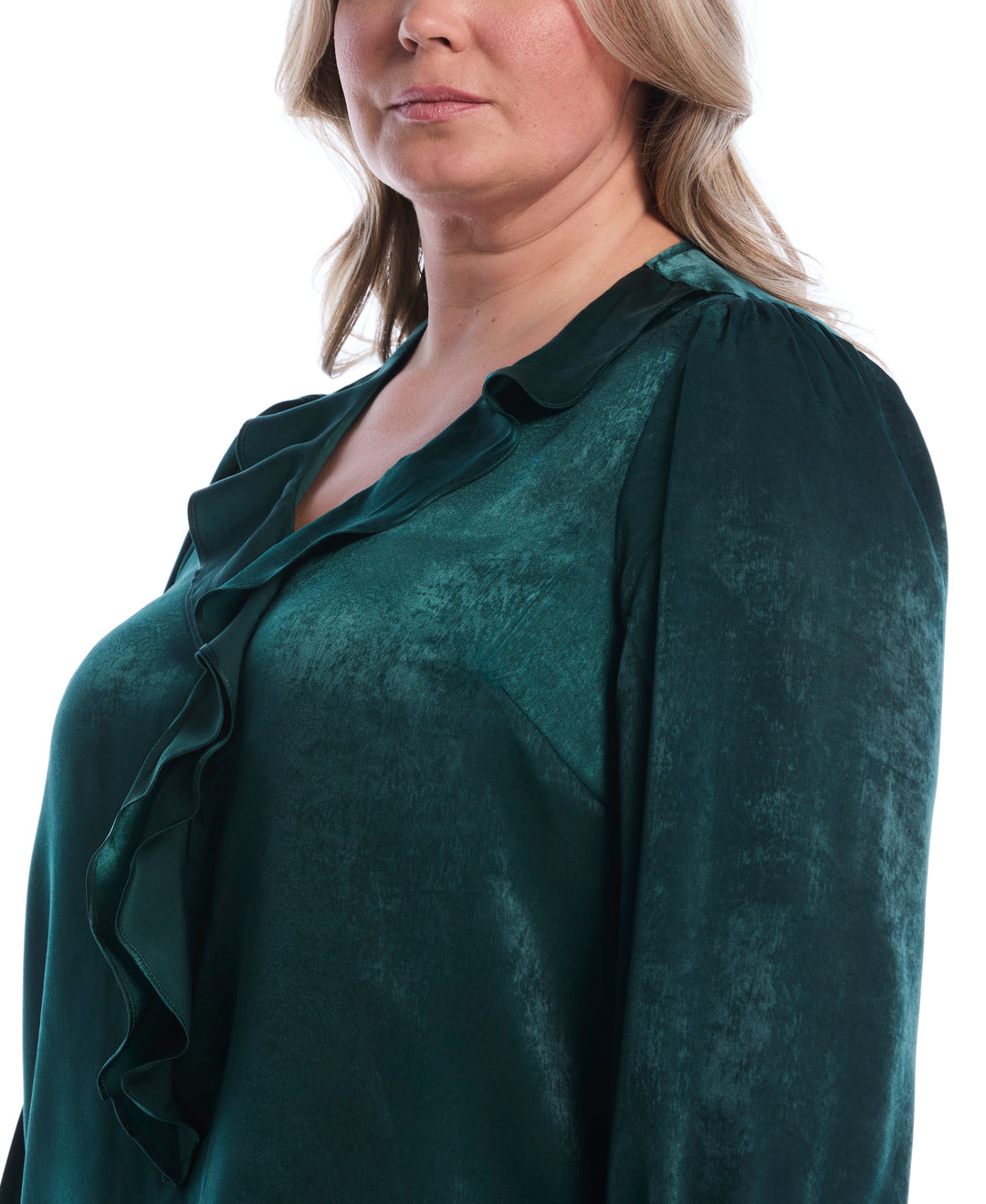 Plus Size Ruffle V-Neck Blouse (Ponderosa Pine) 
