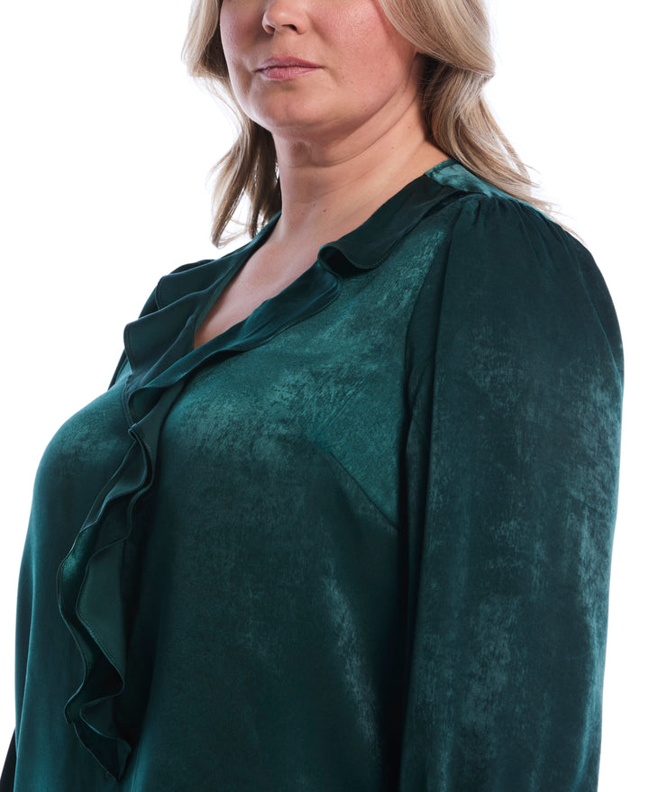 Plus Size Ruffle V-Neck Blouse (Ponderosa Pine) 