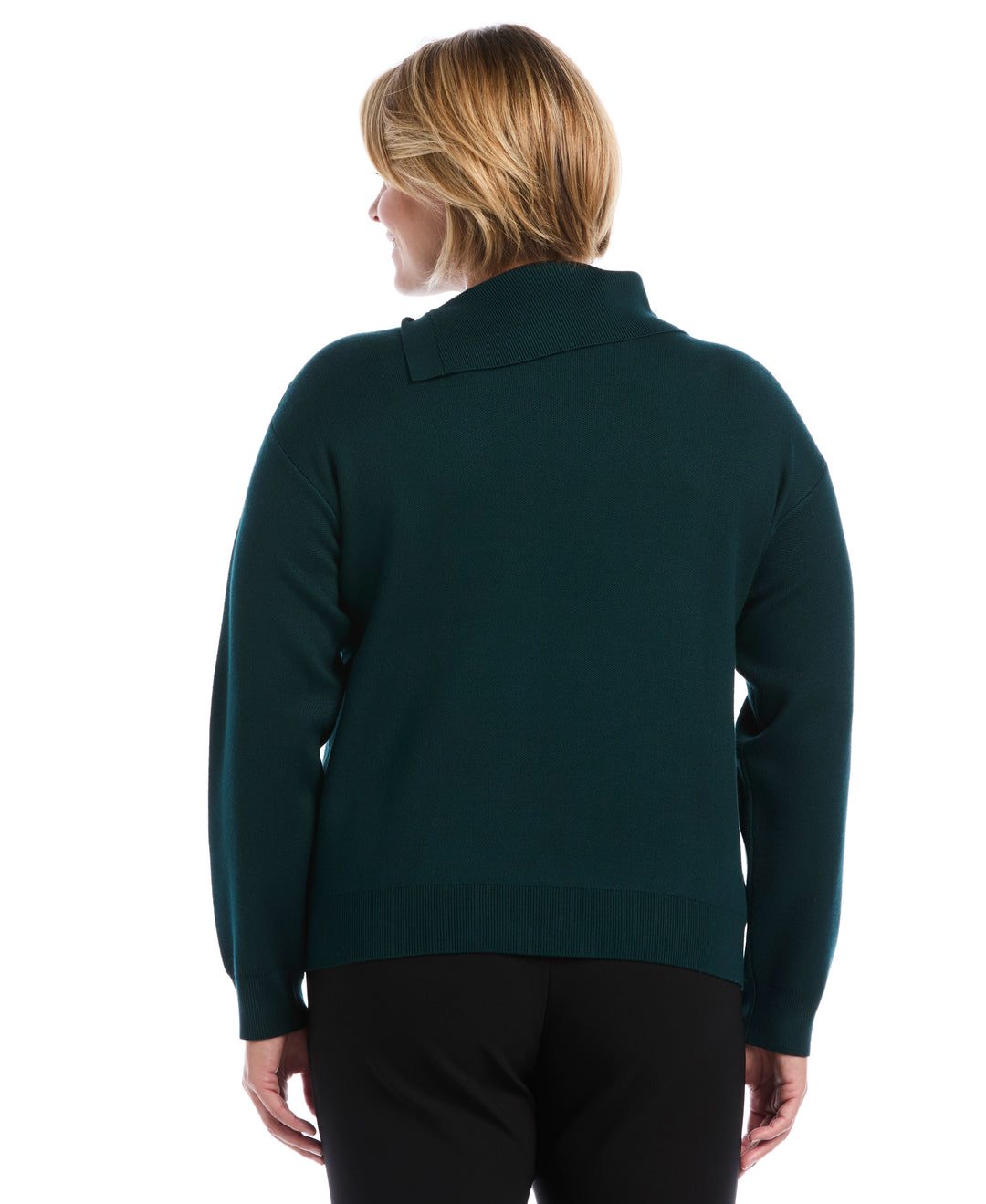 Plus Size Split Neck Button Detail Sweater (Deep Teal) 