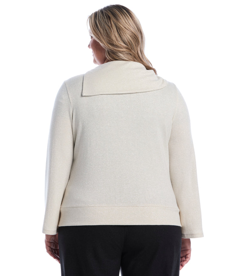 Plus Size Cowl Neck Lurex Top (White Swan) 