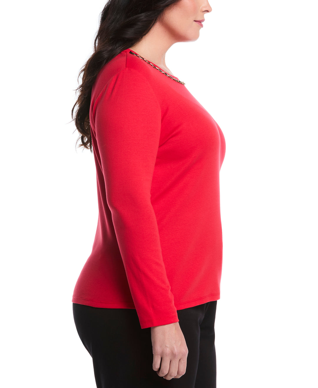 Plus Size Chain Neck Detail Top (True Red) 