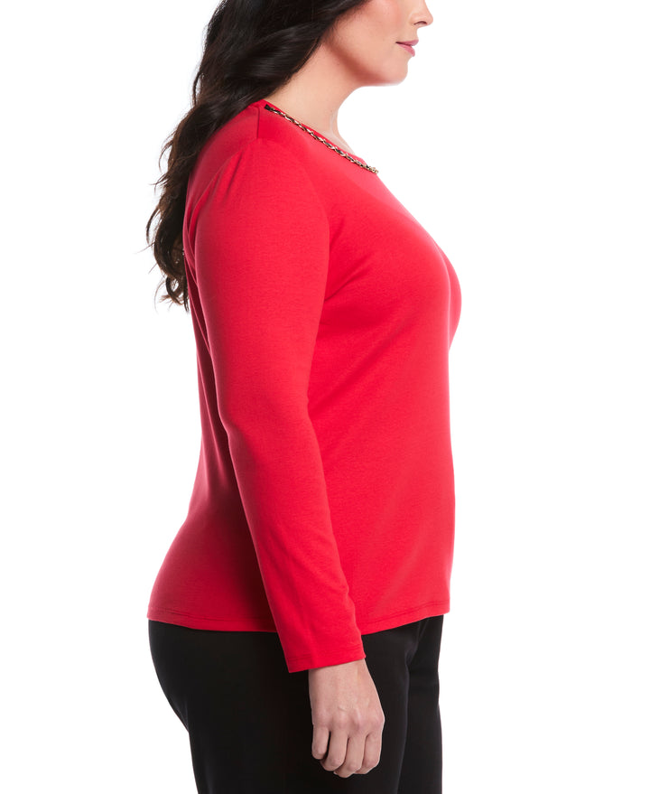 Plus Size Chain Neck Detail Top (True Red) 