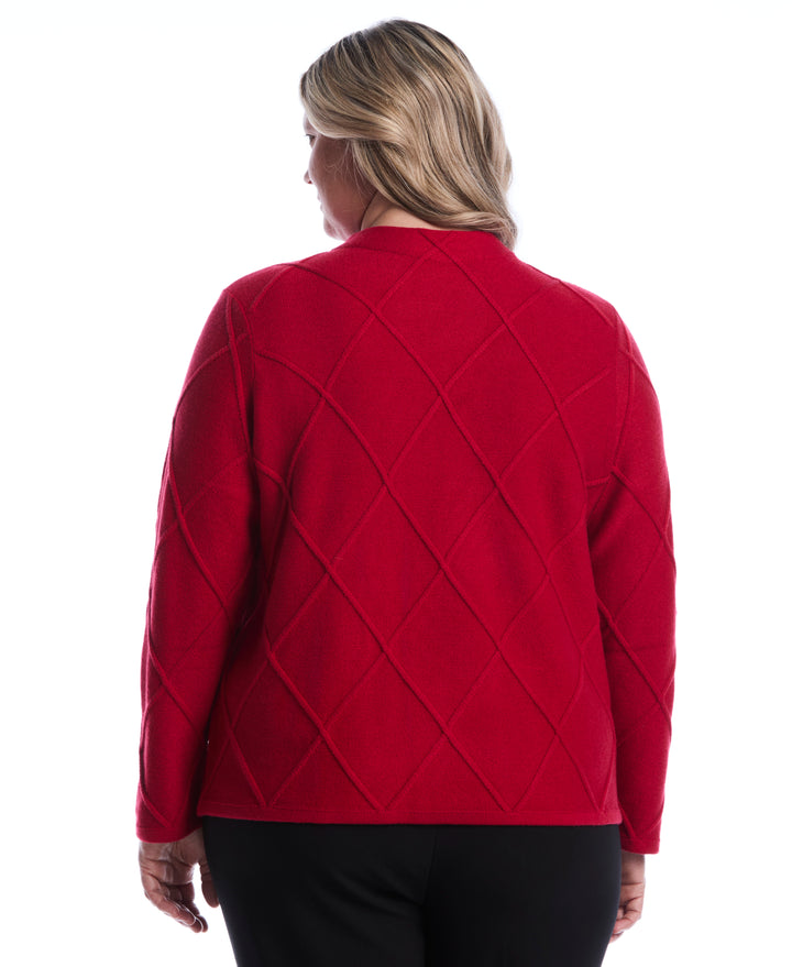 Plus Size Diamond Stitch Mock Neck Sweater (Jester Red) 