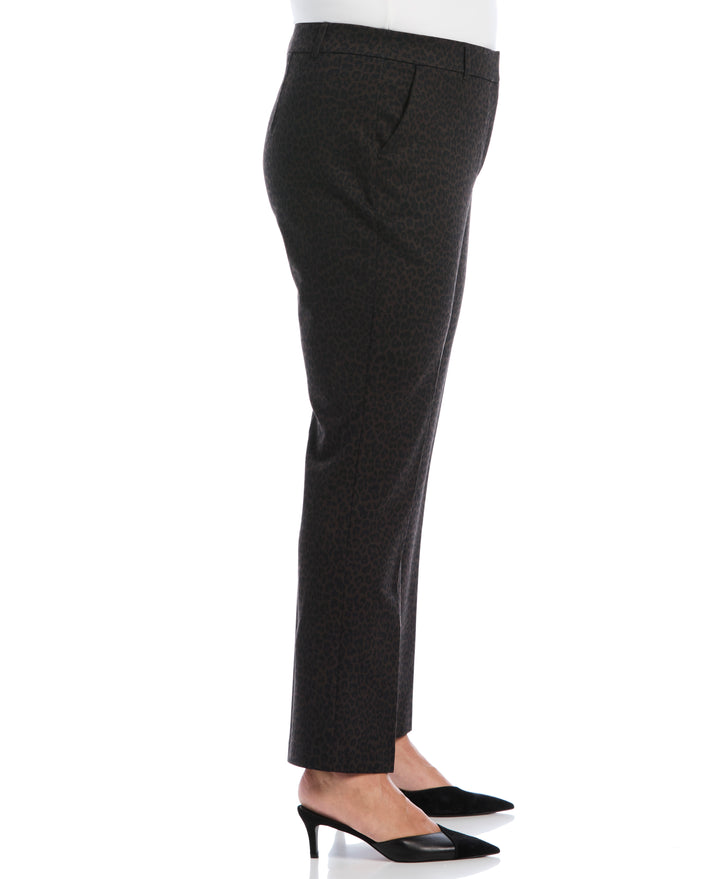 Plus Size Animal Print Fly Front Bootcut Pant (Black) 