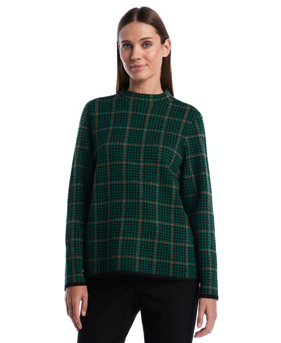 Plaid Print Mock Neck Sweater (Ultramarine Green) 