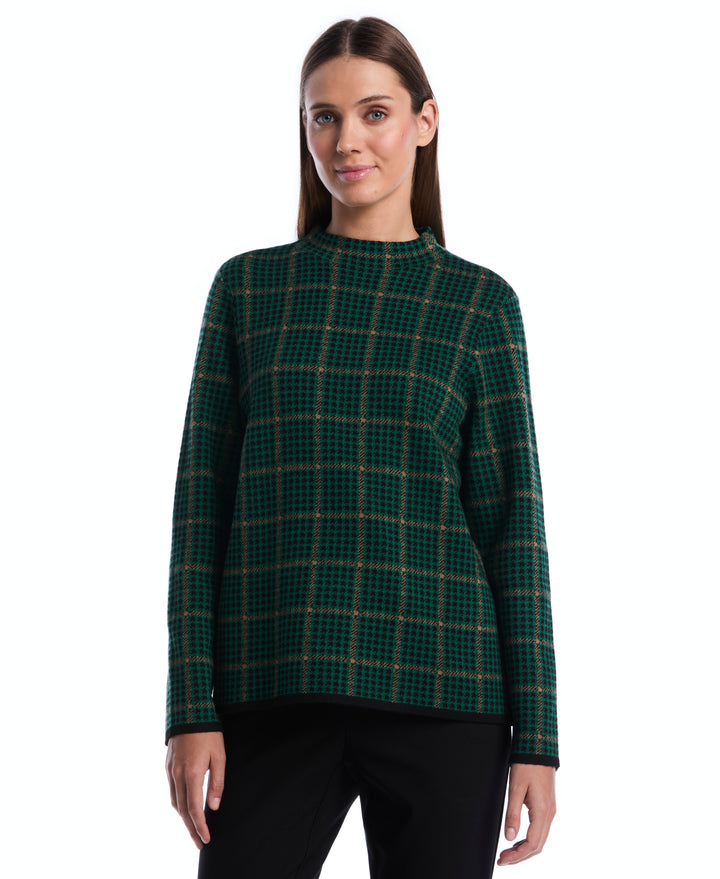 Plaid Print Mock Neck Sweater (Ultramarine Green) 