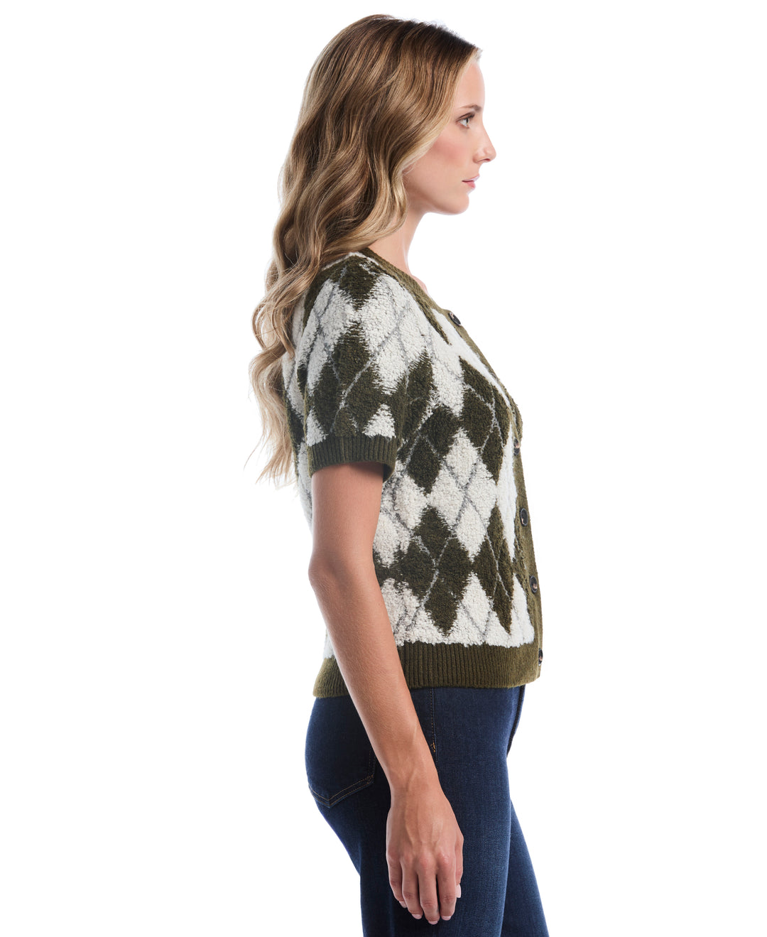 Argyle Cardigan Sweater (Dark Olive) 