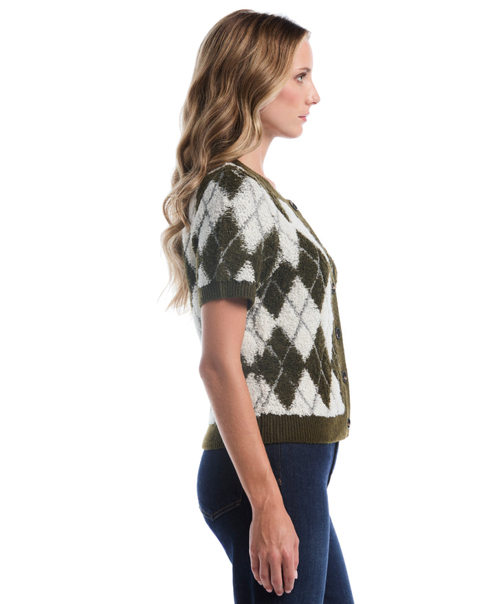 Argyle Cardigan Sweater (Dark Olive) 