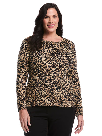 Plus Size Animal Print Chain Neck Detail Top (Black) 