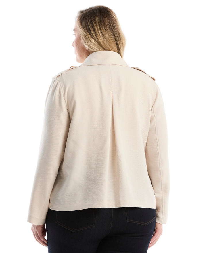 Plus Size Washer Crepe Cropped Trench Coat (Moonbeam) 