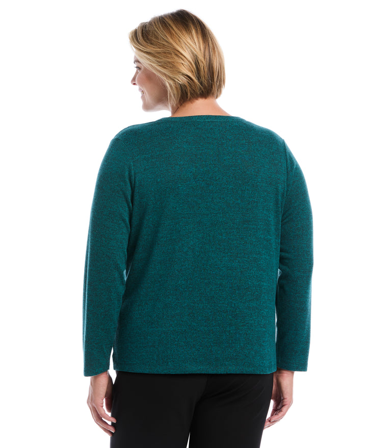 Plus Size Shirred Split Neck Top (Deep Teal) 